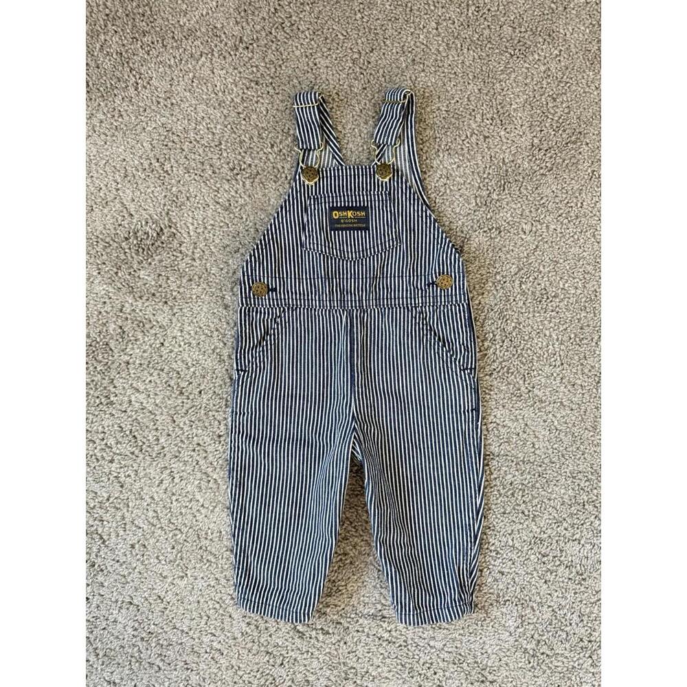 Vintage Oshkosh B'gosh Overalls Toddler Vestbak USA Railroad Blue Stripe 3/6M - Picture 2 of 5